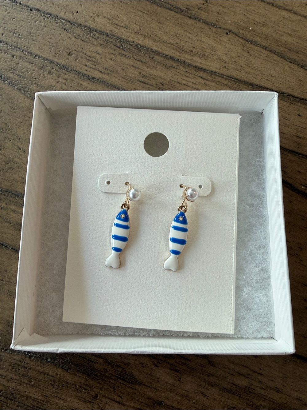 Blue & White Fish Drop Earrings - Charming Nautical Design